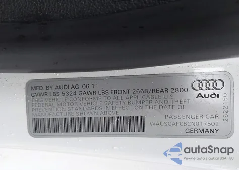 2012 Audi A7 Premium from USA, damaged, VIN WAUSGAFC8CN017502